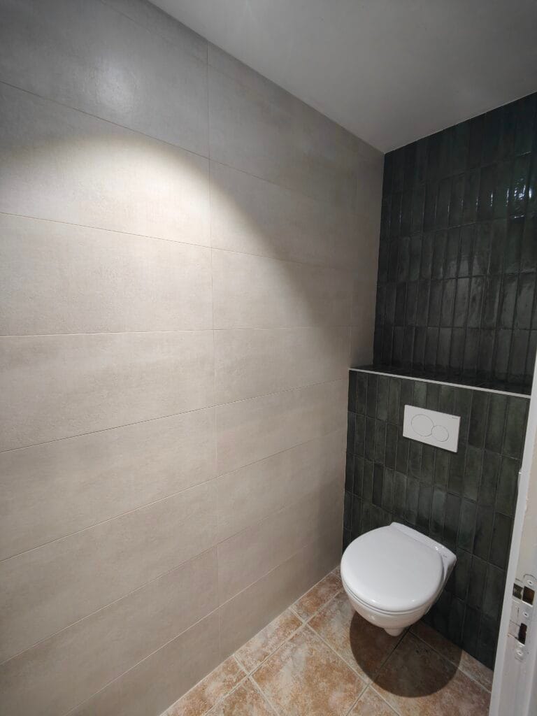 - Pose de cuvette + abattant freiné et plaque de commande Geberit chantier clé en main